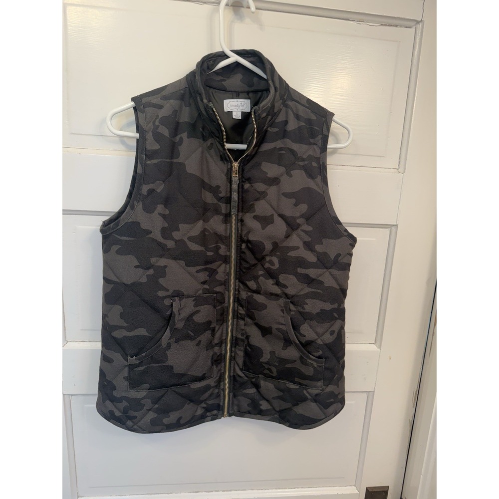 Mud Pie Full-Zip Green Brodie Quilted Vest Camo Women's Small Camouflage